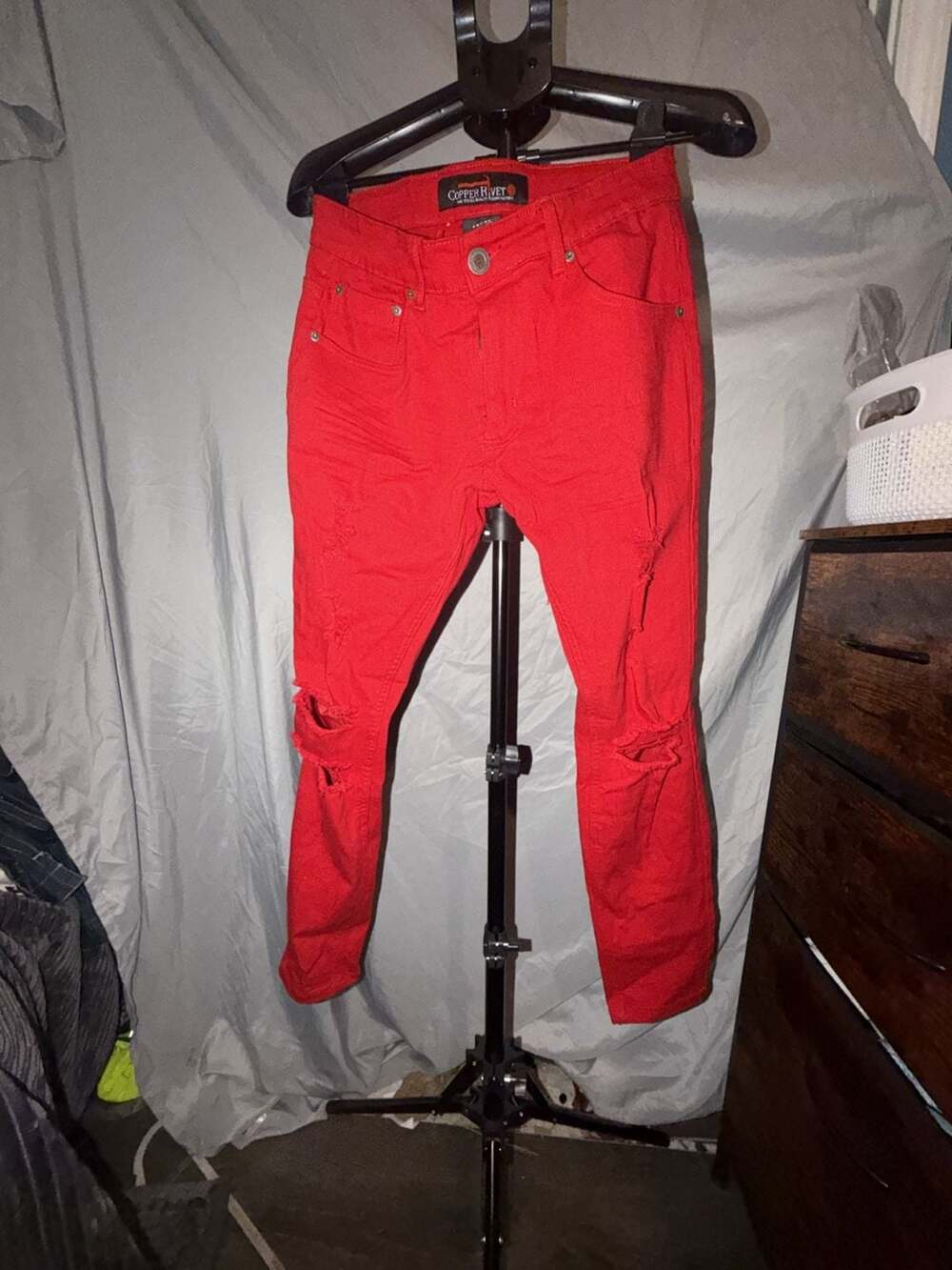 Copper Rivet Distressed Jeans Size 32/30 Red Slim Fit